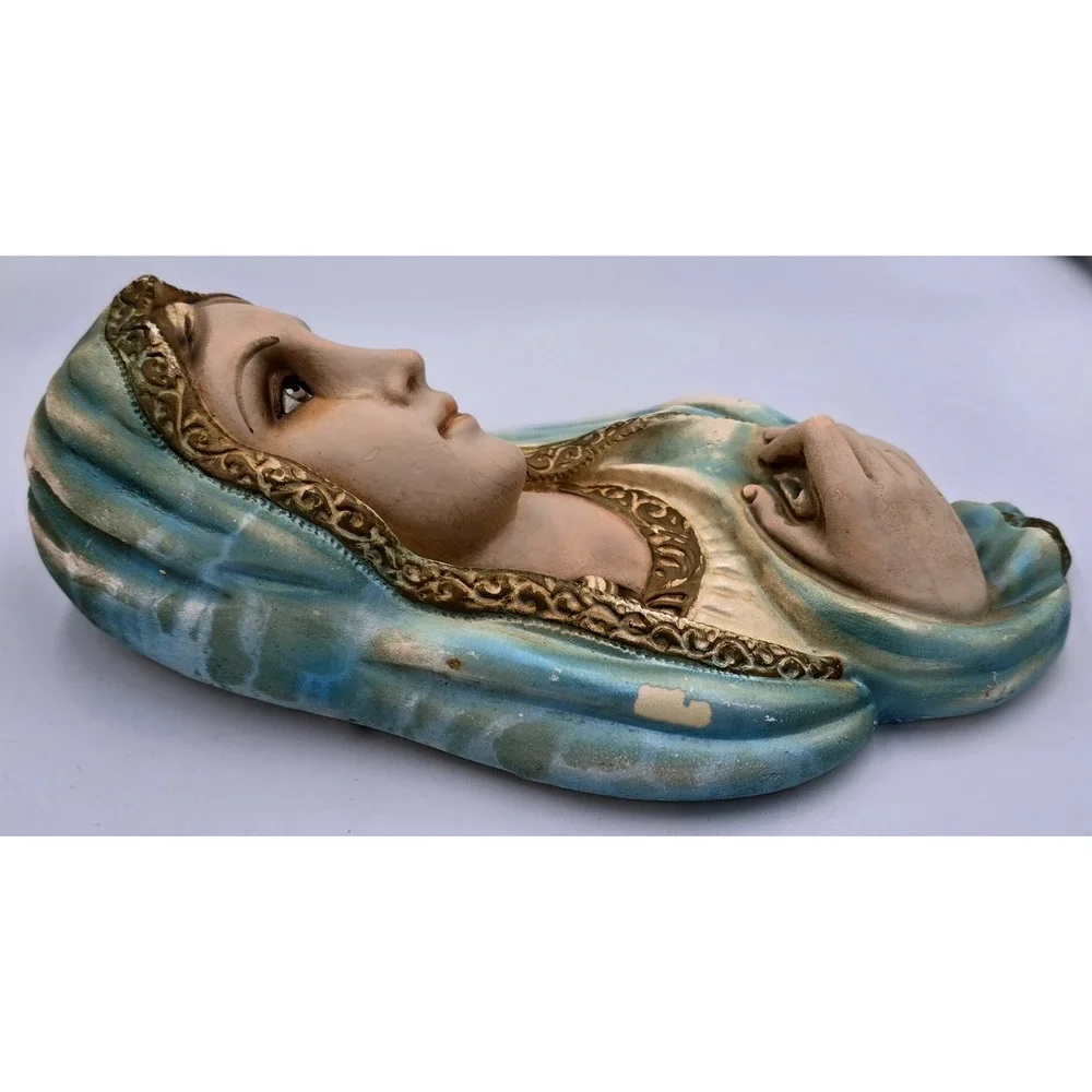 Vintage 1960's Chalkware Virgin Mary Weeping Wall Plaque Our Lady of Sorrows
